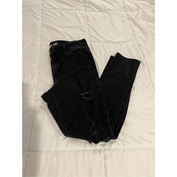 Old Navy Pop Icon Skinny Black Jeans with distressing mid rise - Picture 1 of 8